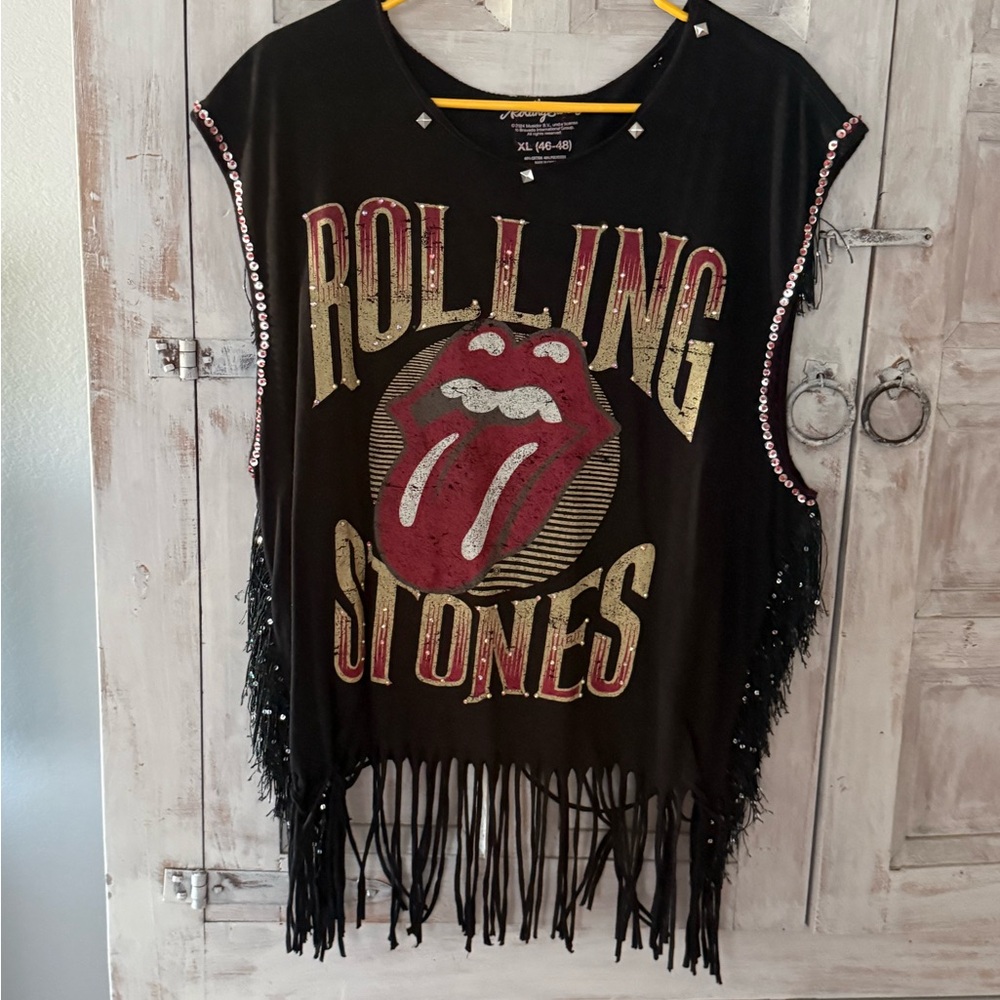 Rolling Stones Black Fringe Tank Top